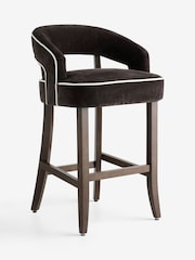 Relaxed Chenille Chocolate Brown Dark Wood Leg Remi Bar Stool - Image 5 of 8