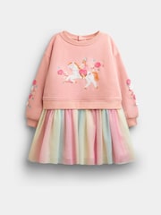 JoJo Maman Bébé Light Pink Unicorn Appliqué Tulle Combo Dress - Image 1 of 5