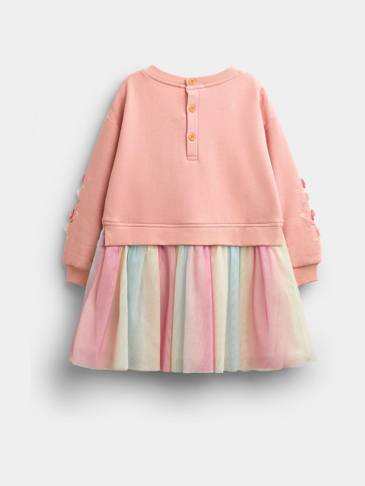 JoJo Maman Bébé Light Pink Unicorn Appliqué Tulle Combo Dress - Image 2 of 5