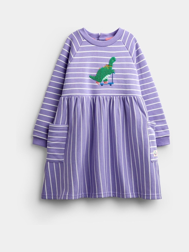 JoJo Maman Bébé Lilac Stripe Dino Jersey Dress - Image 1 of 4 JoJo Maman Bébé Lilac Stripe Dino Jersey Dress - Image 1 of 4