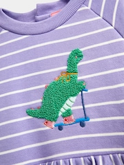 JoJo Maman Bébé Lilac Stripe Dino Jersey Dress - Image 3 of 4