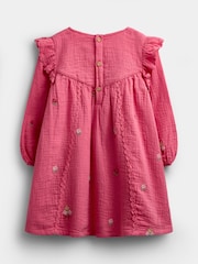 JoJo Maman Bébé Rust Orange Floral Cross Stitch Ruffle Sleeve Dress - Image 2 of 4
