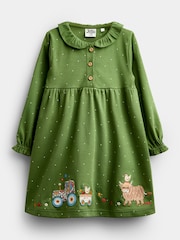 Jojo Maman Bébé Khaki Green Farm Appliqué Button Front Dress - Image 1 of 4