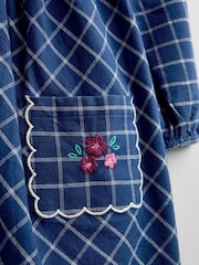 JoJo Maman Bébé Navy Blue Floral Embroidered Check Collar Dress - Image 4 of 4