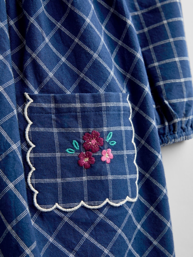 JoJo Maman Bébé Navy Blue Floral Embroidered Check Collar Dress - Image 4 of 4 JoJo Maman Bébé Navy Blue Floral Embroidered Check Collar Dress - Image 4 of 4