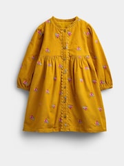 JoJo Maman Bébé Mustard Yellow Floral Embroidered Cord Dress - Image 2 of 5