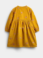 JoJo Maman Bébé Mustard Yellow Floral Embroidered Cord Dress - Image 3 of 5