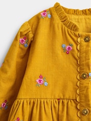 JoJo Maman Bébé Mustard Yellow Floral Embroidered Cord Dress - Image 4 of 5