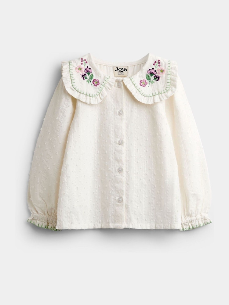 JoJo Maman Bébé Textured Embroidered Collar Blouse - 4şəkildən 1 şəkil
