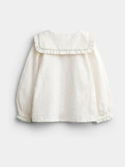 JoJo Maman Bébé Textured Embroidered Collar Blouse - 4şəkildən 2 şəkil