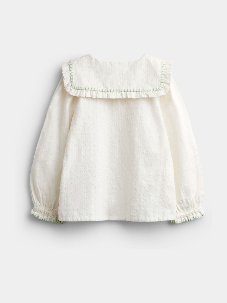 JoJo Maman Bébé Textured Embroidered Collar Blouse - 4şəkildən 2 şəkil
