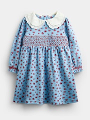 Jojo Maman Bébé Light Blue Roses Print Smocked Dress - Image 1 of 4
