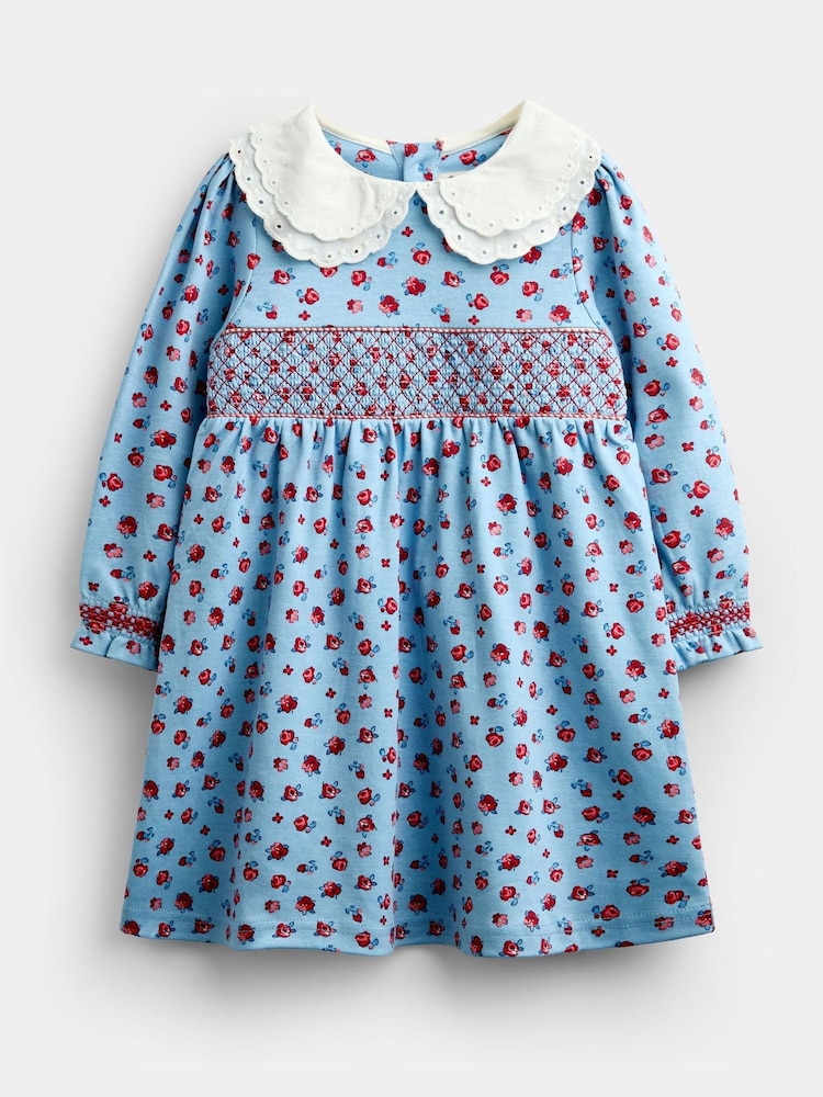 Jojo Maman Bébé Light Blue Roses Print Smocked Dress - Image 1 of 4 Jojo Maman Bébé Light Blue Roses Print Smocked Dress - Image 1 of 4