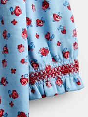 Jojo Maman Bébé Light Blue Roses Print Smocked Dress - Image 4 of 4