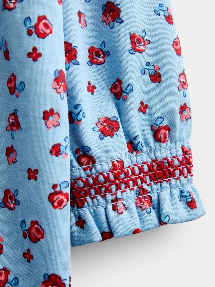 Jojo Maman Bébé Light Blue Roses Print Smocked Dress - Image 4 of 4 Jojo Maman Bébé Light Blue Roses Print Smocked Dress - Image 4 of 4