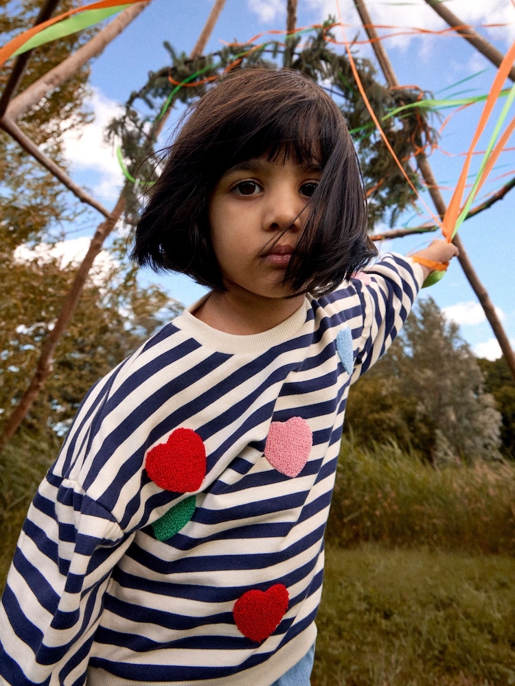JoJo Maman Bébé Navy Stripe Boucle Heart Tulle Sweatshirt - Image 1 of 5