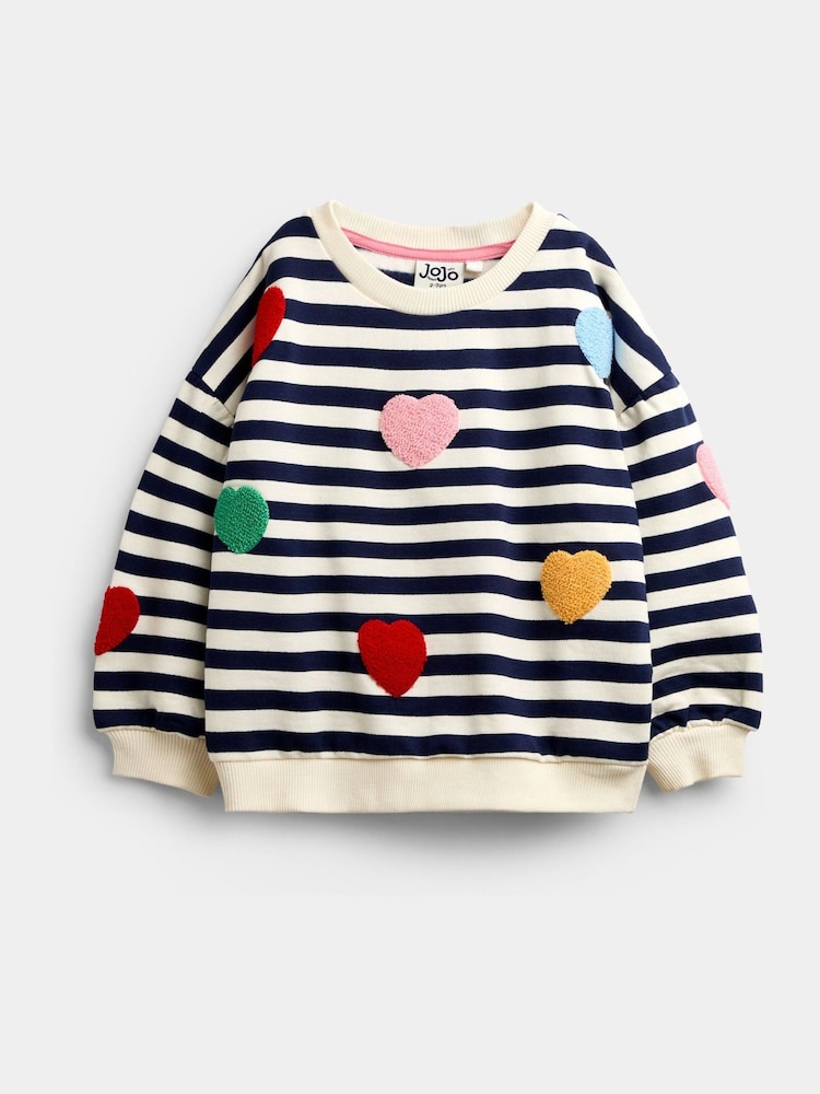 JoJo Maman Bébé Navy Stripe Boucle Heart Tulle Sweatshirt - Image 2 of 5