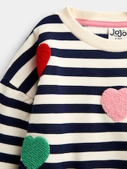 JoJo Maman Bébé Navy Stripe Boucle Heart Tulle Sweatshirt - Image 4 of 5