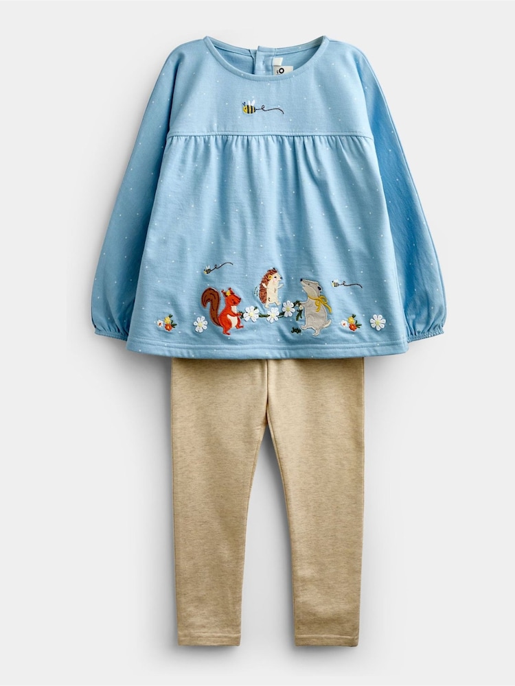 JoJo Maman Bébé Light Blue Woodland Friends Appliqué Tunic & Legging Set - Image 1 of 7