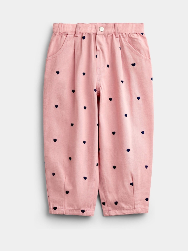 JoJo Maman Bébé Pink Embroidered Twill Trousers - Image 1 of 4 JoJo Maman Bébé Pink Embroidered Twill Trousers - Image 1 of 4