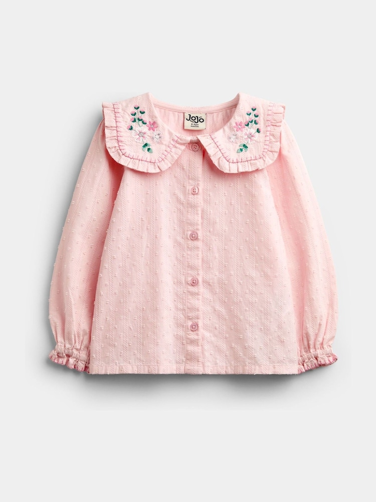 JoJo Maman Bébé Rose Pink Embroidered Collar Blouse - Image 1 of 4 JoJo Maman Bébé Rose Pink Embroidered Collar Blouse - Image 1 of 4