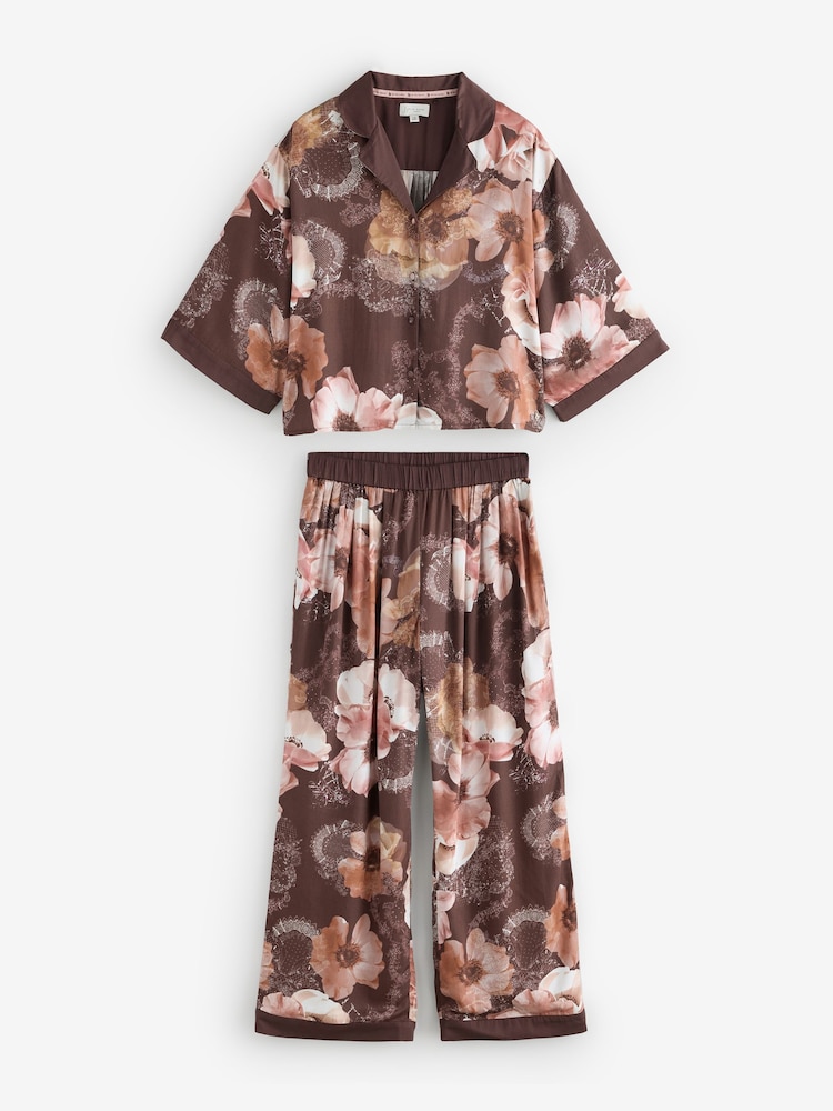 B by Ted Baker Berry Floral Modal Satin Button Through Pyjamas Set - Image 1 of 8