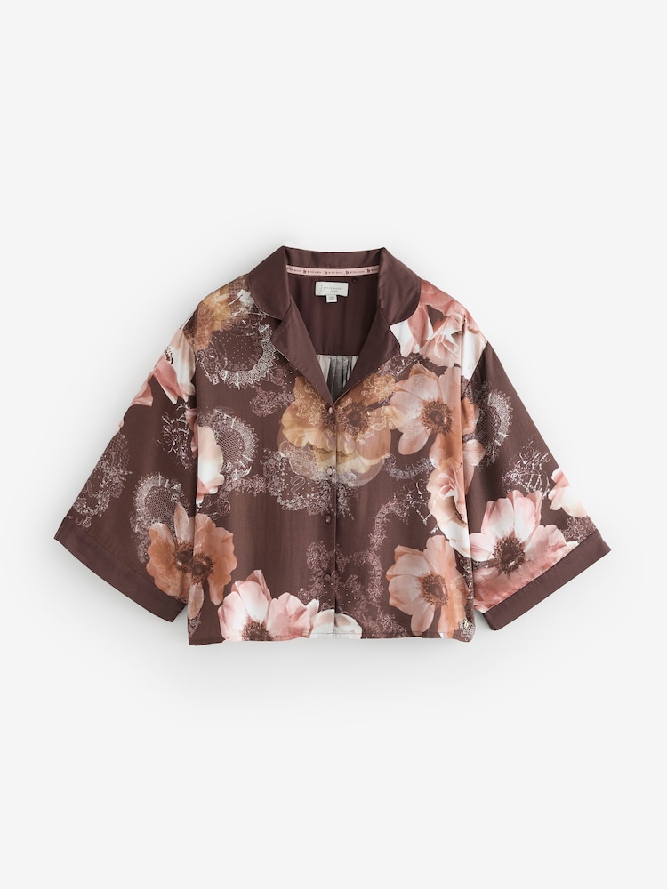 B by Ted Baker Berry Floral Modal Satin Button Through Pyjamas Set - Image 2 of 8