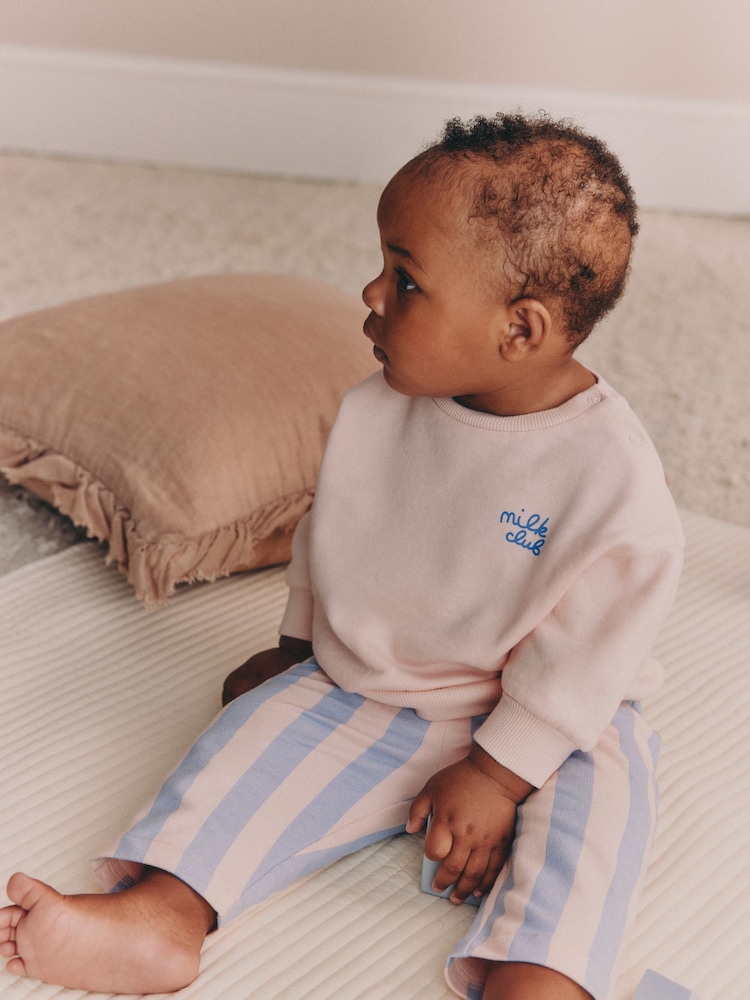 Pink Milk Club Baby Sweat Top And Wide Leg Joggers Set 2 Piece (0mths-2yrs) - Image 1 of 4