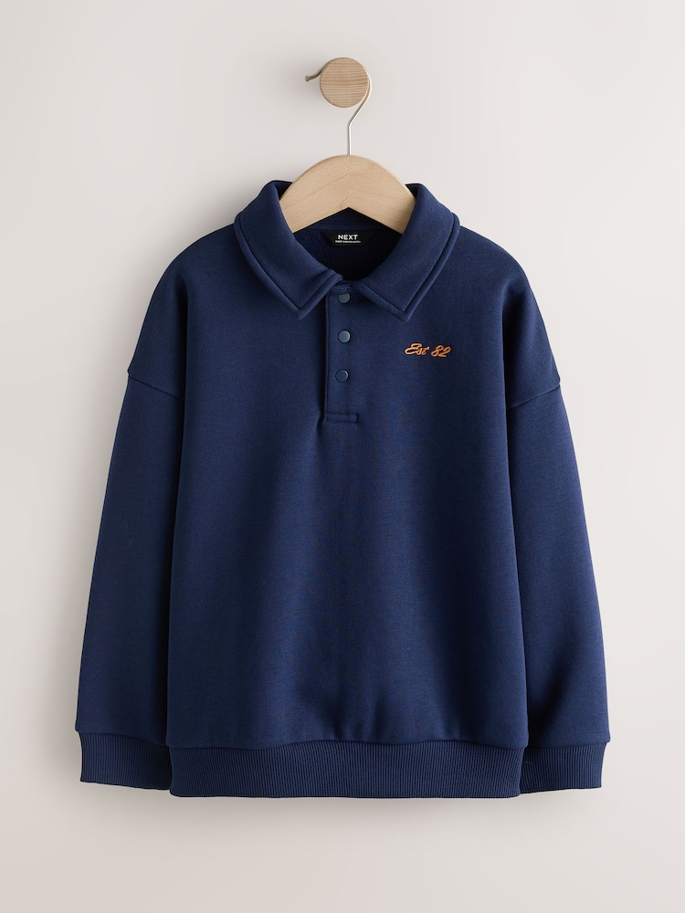 Navy Oversized Collar Popper Neck Sweatshirt (3-16yrs) - Image 1 of 4