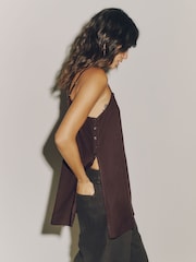 Chocolate Brown Longline Cami Top with Linen - Image 4 of 7