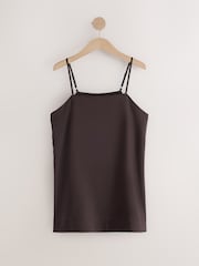 Chocolate Brown Longline Cami Top with Linen - Image 5 of 7
