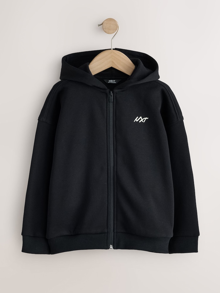 Black Oversized Fit Heavy Weight Zip Through Hoodie (3-16yrs) - Image 1 of 4 Black Oversized Fit Heavy Weight Zip Through Hoodie (3-16yrs) - Image 1 of 4