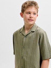 JACK & JONES JUNIOR Grey Textured Seersucker Resort Short Sleeve Shirt - Image 3 of 4