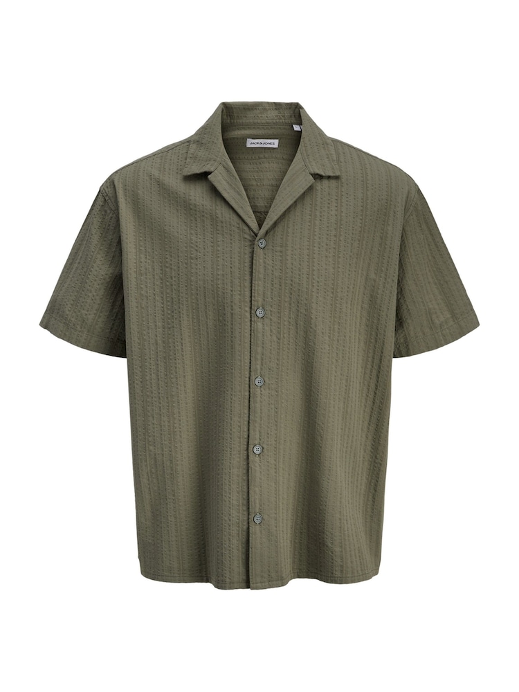 JACK & JONES JUNIOR Grey Textured Seersucker Resort Short Sleeve Shirt - Image 4 of 4