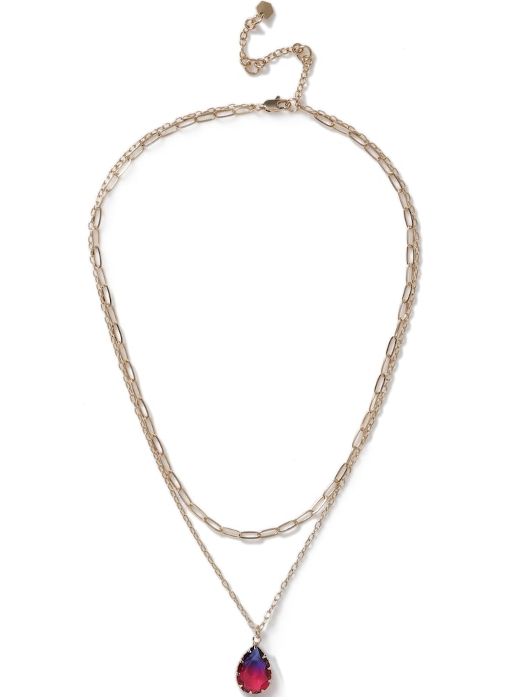 Aela Pink Stone Drop Multirow Necklace - Image 1 of 2