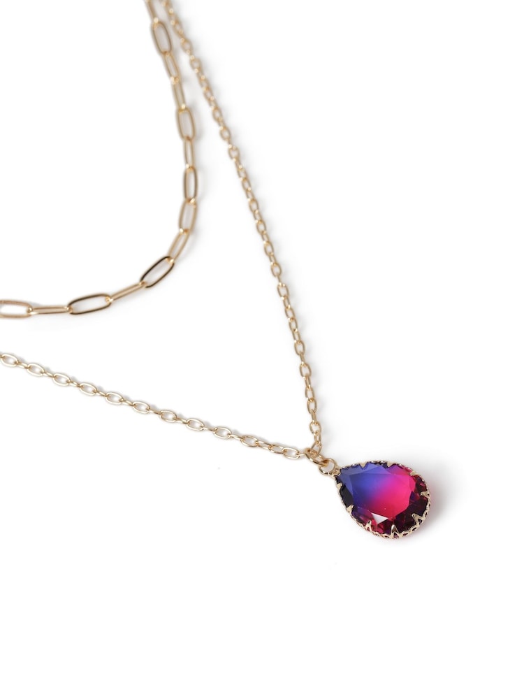 Aela Pink Stone Drop Multirow Necklace - Image 2 of 2