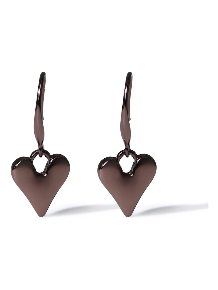 Aela Mini Heart Drop Brown Earrings - Image 1 of 2 Aela Mini Heart Drop Brown Earrings - Image 1 of 2