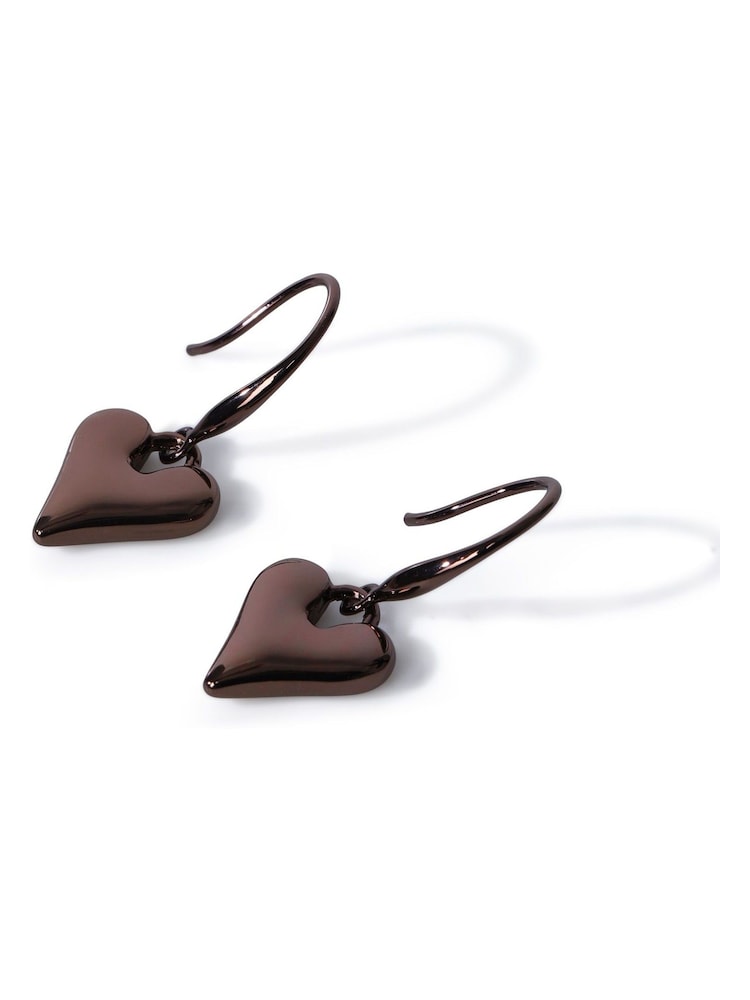 Aela Mini Heart Drop Brown Earrings - Image 2 of 2 Aela Mini Heart Drop Brown Earrings - Image 2 of 2