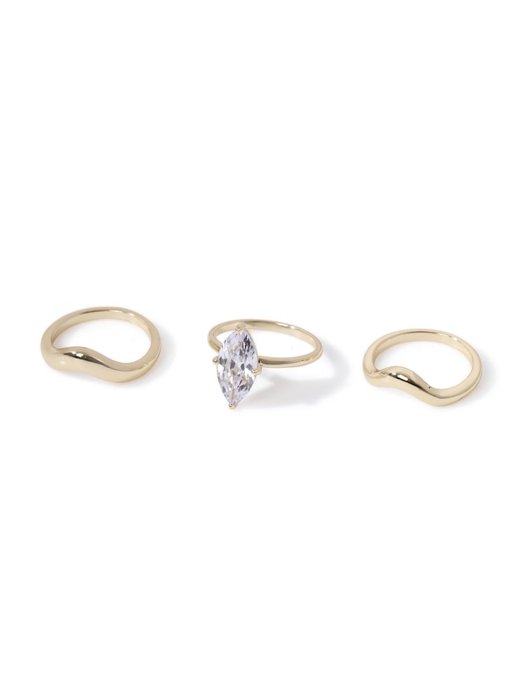 Aela Gold Tone Diamond Simulant Marquise Rings 3 Pack - Image 2 of 3 Aela Gold Tone Diamond Simulant Marquise Rings 3 Pack - Image 2 of 3