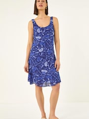 Roman Blue Floral Print Double Layer Dress - Image 1 of 5