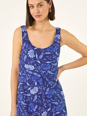 Roman Blue Floral Print Double Layer Dress - Image 4 of 5