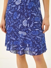 Roman Blue Floral Print Double Layer Dress - Image 5 of 5