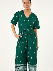 Roman Green Petite Aztec Print Belted Jumpsuit - Image 2 of 5