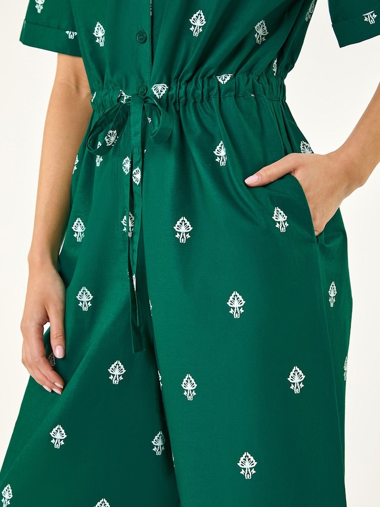 Roman Green Petite Aztec Print Belted Jumpsuit - Image 5 of 5