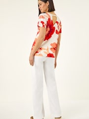 Roman Orange Floral Print Embellished Knit Top - Image 3 of 5