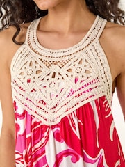 Roman Red Abstract Crochet Midi Dress - Image 5 of 5