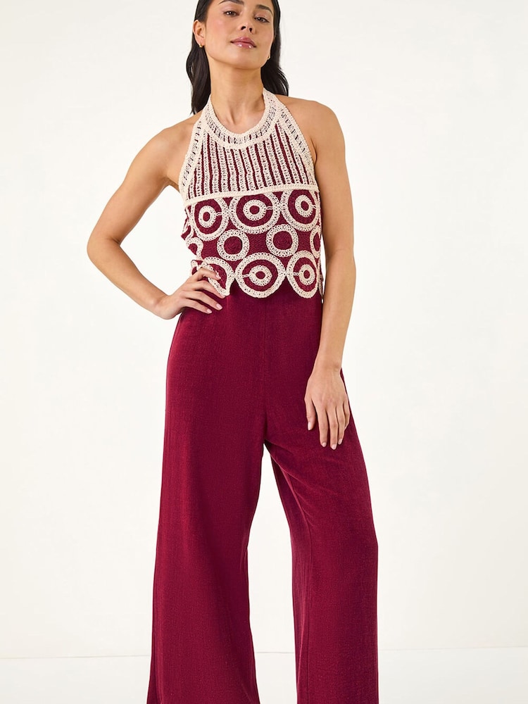 Roman Red Petite Crochet Detail Jumpsuit - Image 2 of 5