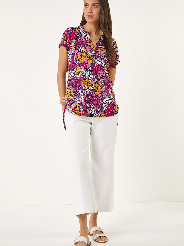 Roman Pink Floral Print Stretch Shirt - Image 2 of 5 Roman Pink Floral Print Stretch Shirt - Image 2 of 5