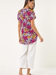 Roman Pink Floral Print Stretch Shirt - Image 3 of 5