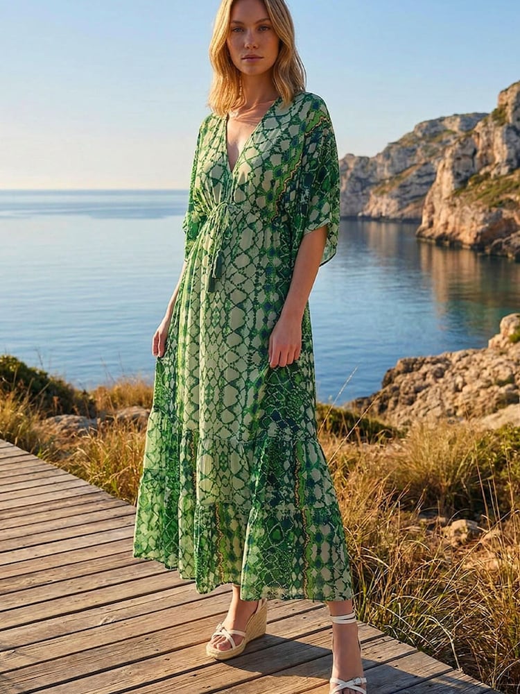 Roman Green Boho Aztec Maxi Dress - Image 1 of 4